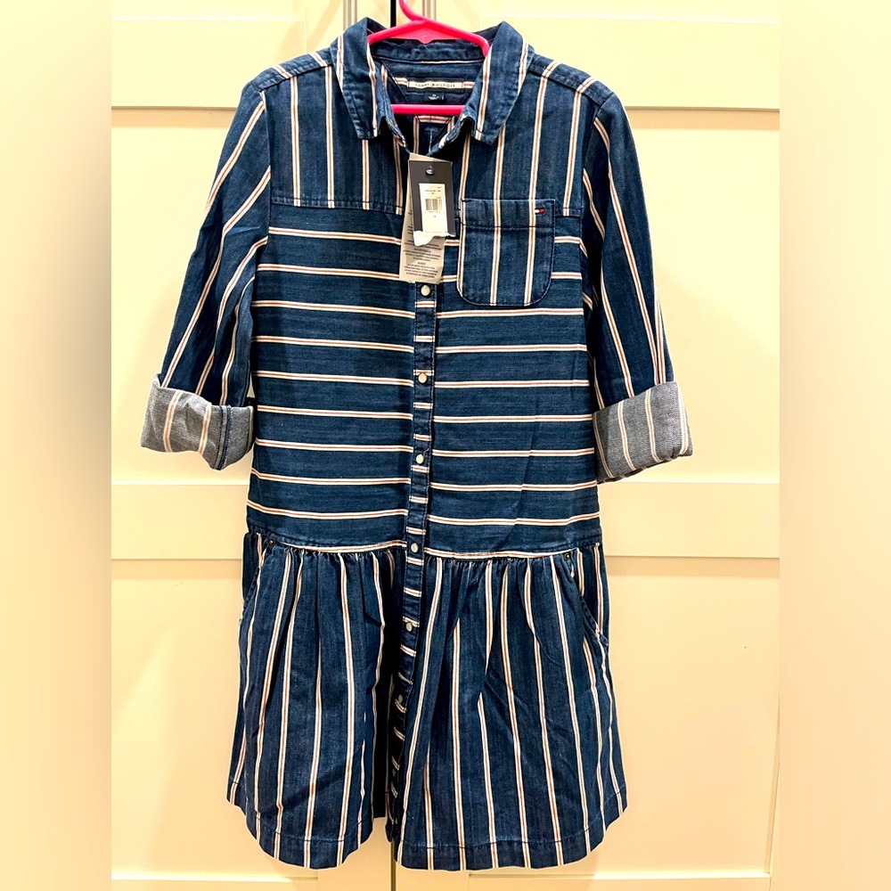 Tommy Hilfiger Blue and White Striped Kids Dress